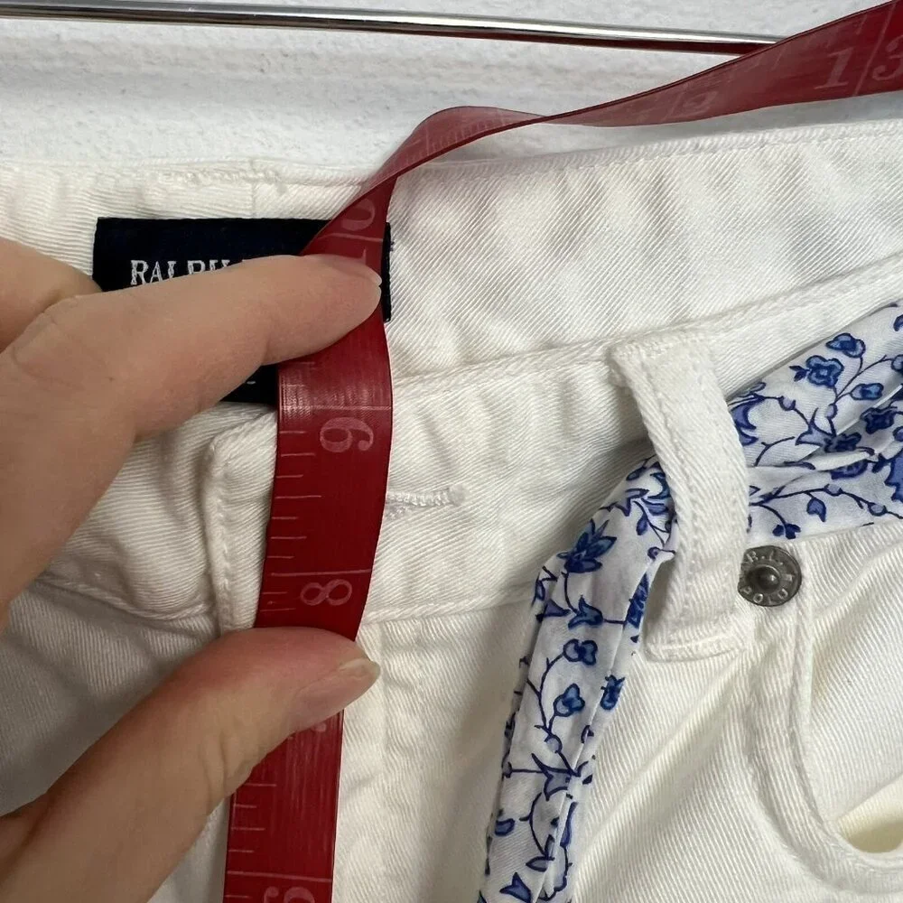 Ralph Lauren Nautical Girls White Pants Belted Blue Embroidery Boot Leg Sz 12